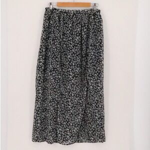 Ditzy Floral Maxi Skirt Womens Size M Black White Boho Sheer Slits Fairy Grunge